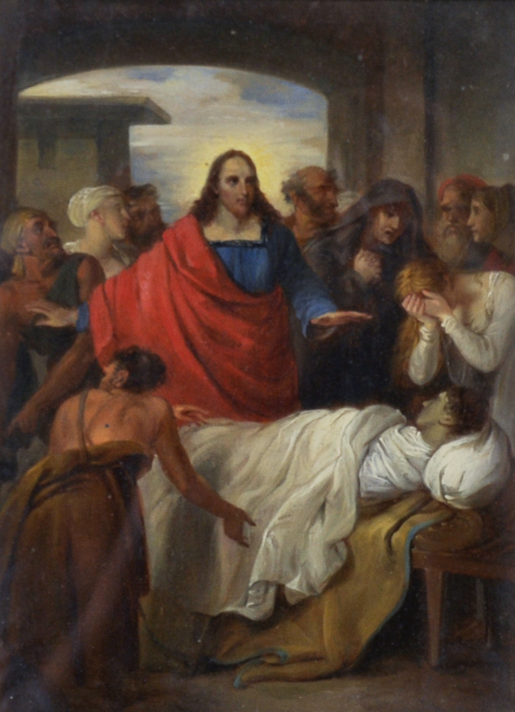 Edward Bird (1772-1819) British. Christ Healing the Sick, Oil on Panel, Inscribed on the reverse,