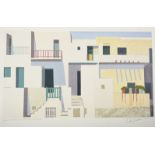 Hubert John Guy Vaesen (1912-2002) Belgian/British. "Houses on Folegandros", Silk Screenprint,