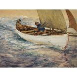 Charles Napier Hemy (1841-1917) British. 'Fishermen at Sea', Two Figures in a Sailing Boat,