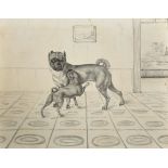 19th Century English School. Study of a Pug with her Puppy, Pencil, Unframed, 3.5" x 4.5" (8.9 x