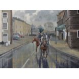 Neil Cawthorne (1936- ) British. 'Going to the Gallops, Windsor', with Jockeys and Horses in the