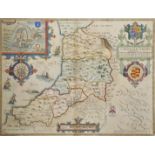 John Speede (1552-1629) British. "Cardigan, Shyre", Map in Colours, 15" x 19.75" (38.1 x 50.1cm).