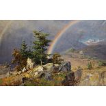 Dimitri Titov (1915-1975) Russian. A Rainbow in a Mountainous Landscape, Oil on Canvas, Signed in