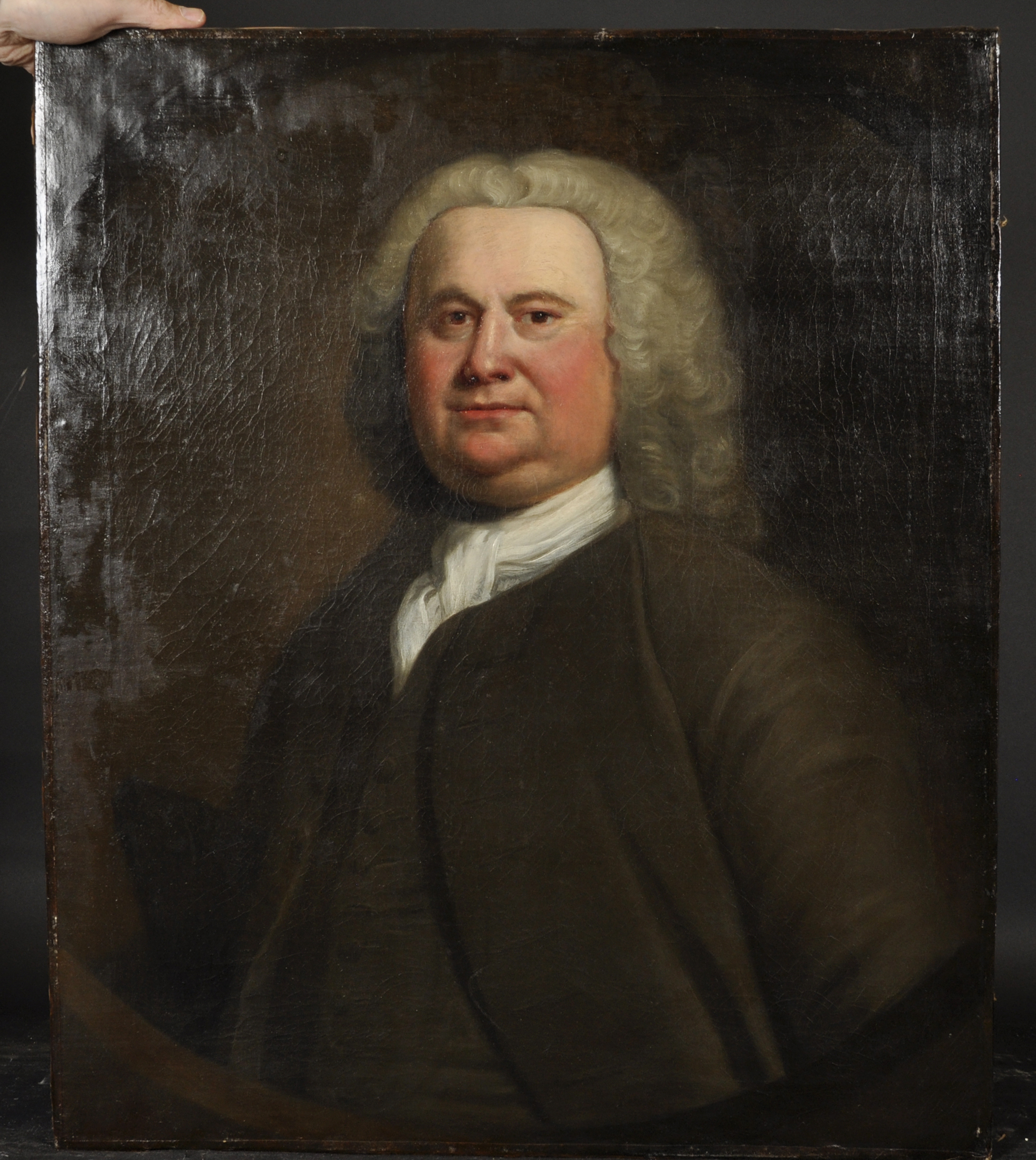 Circle of William Hoare of Bath (1707-1792) British. Portrait of a Wigged Gentleman, Dressed in a - Image 2 of 4