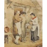 Manner of George Morland (1762-1804) British. Figures Conversing by a Cottage Door, Watercolour,