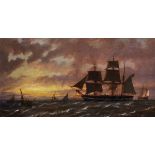 Richard Henry Nibbs (c.1816-1893) British. A Busy Shipping Scene, at Sunset, Oil on Canvas,