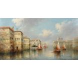 James Salt (1850-1903) British. A Venetian Canal Scene, with Sailing Boats, Oil on Canvas, Signed,