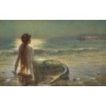Edward Frederick Brewtnall (1846-1902) British. "Mermaid on a Twilight Seashore", Watercolour,