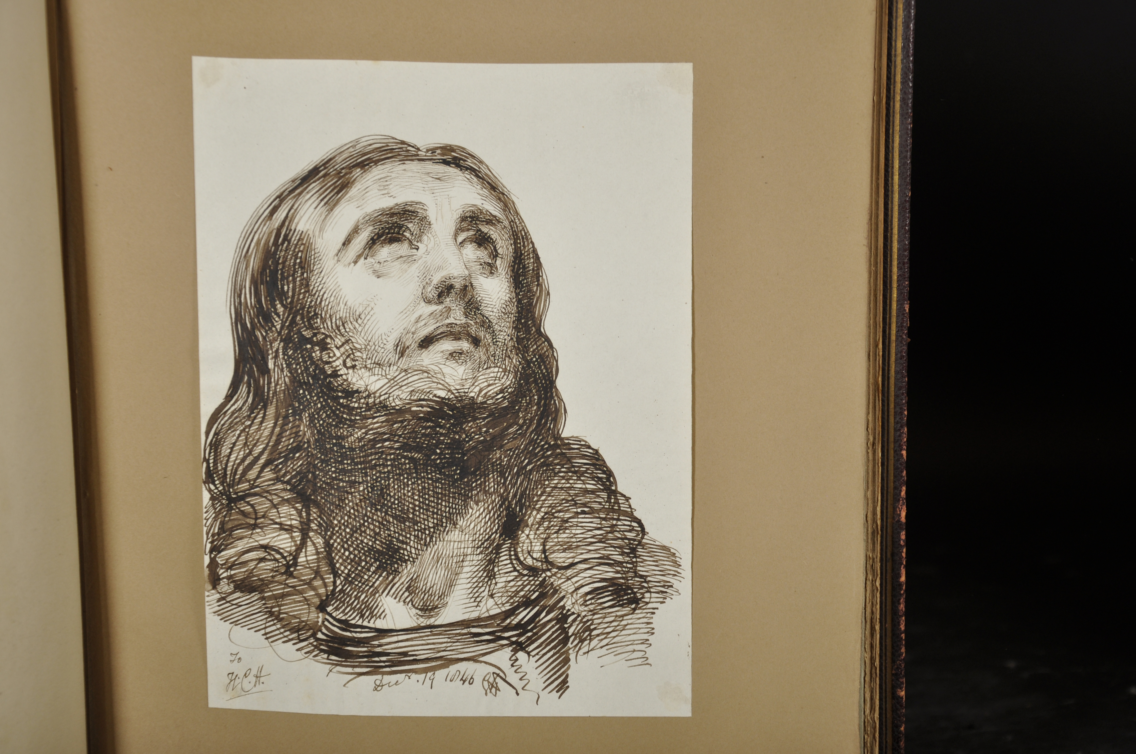 George Hayter (1792-1871) British. Study of the Head of Christ, Ink, Inscribed 'To LCH' and Dated ' - Image 2 of 5