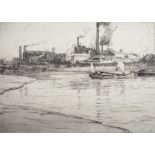 Leslie Moffat Ward (1888-1978) British. "Low Tide, Hammersmith", Etching, Signed, Inscribed and