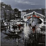 Csilla Orban (1961- ) Hungarian. "Rialto, Venice", Oil on Canvas, Signed, 36" x 36" (91.5 x 91.5cm).