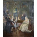 19th Century French School. A Musical Soiree, with Figures in an Interior Oil on Canvas Indistinctly