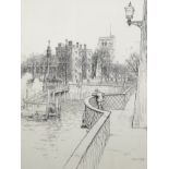 Herbert Williams (20th - 21st Century) British. "Lambeth Palace and Church, From Lambeth Bridge",