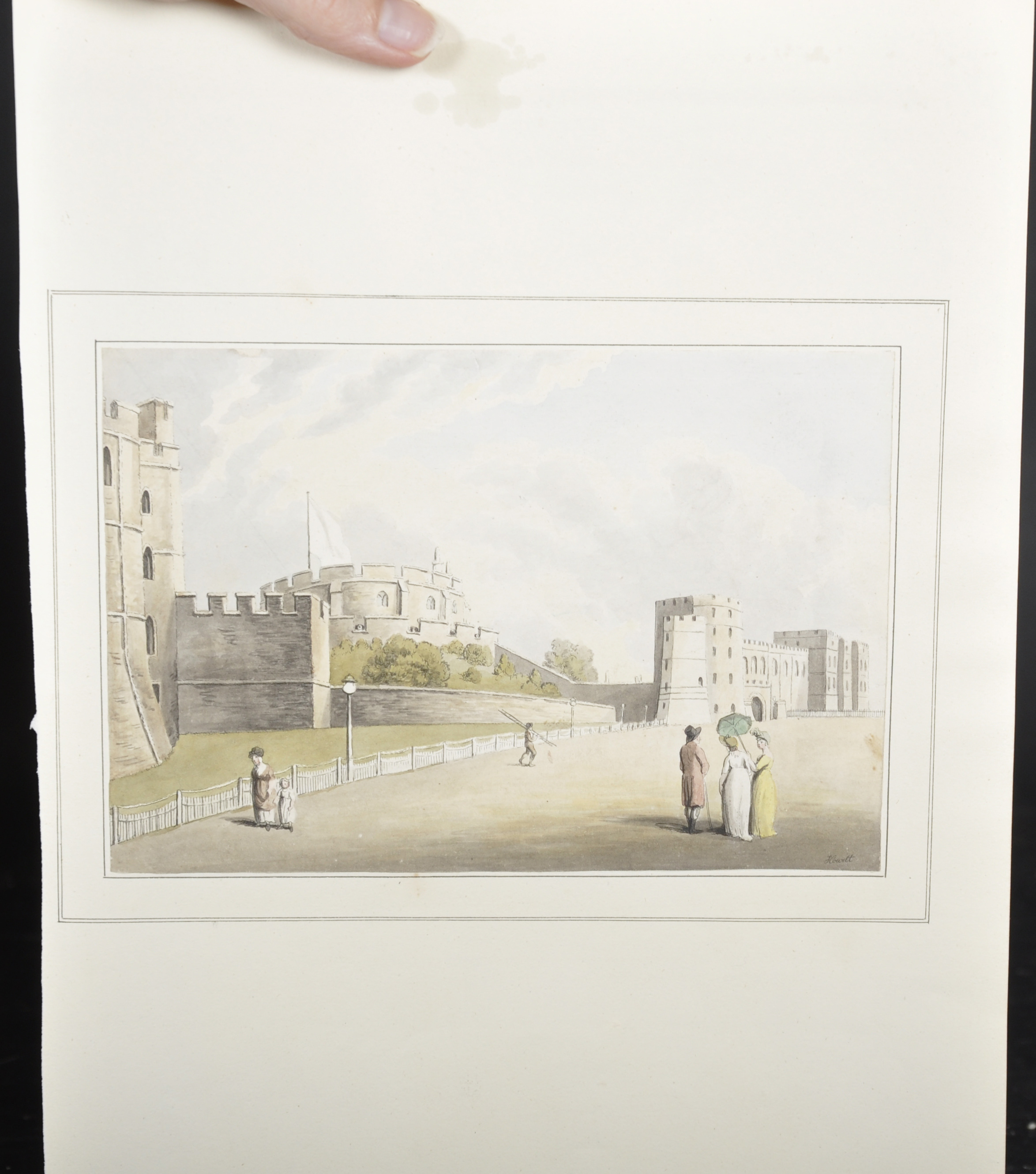 William Samuel Howitt (1756-1822) British. "Windsor Castle", with Figures by the Castle Walls, and a - Image 4 of 6