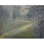 Derek G... Mynott (1926-1994) British. "Greenwich Park", Oil on Board, Signed, and Inscribed on a