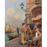 Arthur Trevor Haddon (1864-1941) British. A Venetian Fruit and Flower Market with Figures, with a