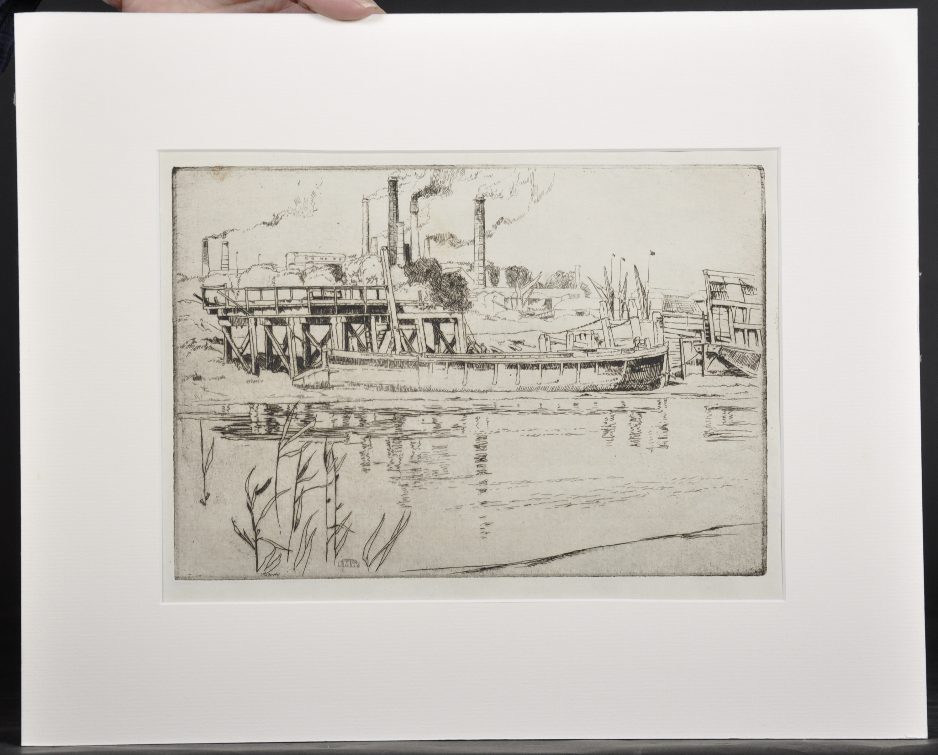 Leslie Moffat Ward (1888-1978) British. "Low Tide, Hammersmith", Etching, Signed, Inscribed and - Image 3 of 4