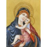 J... Canava (20th Century) Italian. The Madonna and Child, Mixed Media, Signed, 3.25" x 2.5" (8.2