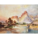 Catherine Dodgson (1883-1954) British. "The Golden West 1918", A River Scene with Warriors,