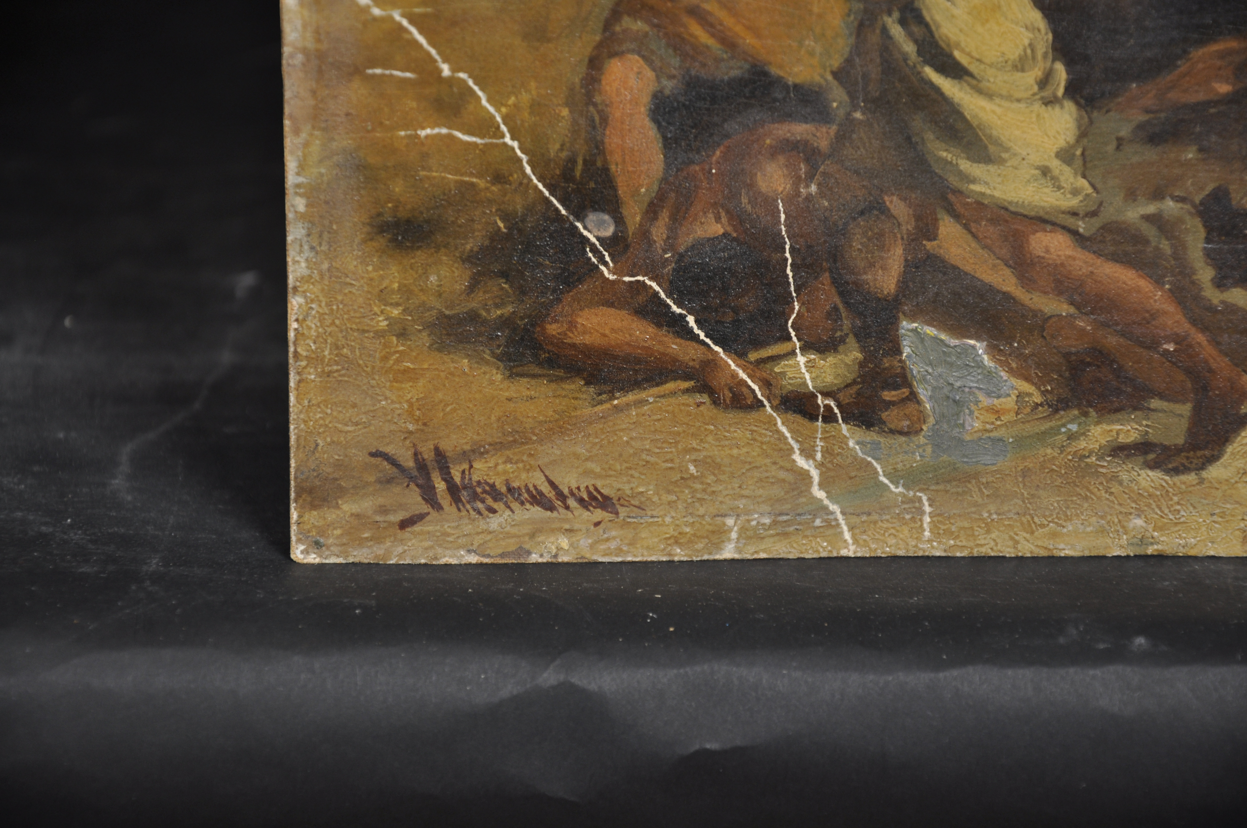 Manner of Eugene Delacroix (1798-1863) French. A Battle Scene, Oil on Board, Indistinctly Signed, - Image 3 of 4