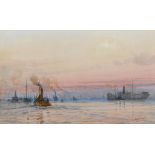 Henry Branston Freer (act.1870-1915) British. "Sunset at Tilbury", with numerous Vessels,