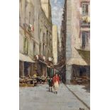 Pasini (19th - 20th Century) Italian. A Street Scene with Figures, Oil on Canvas, Signed, 17.5" x