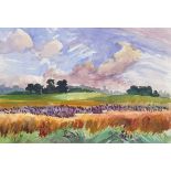 Fyffe Christie (1918-1979) British. "Cornfield Near Aldeburgh", Watercolour, Inscribed on labels