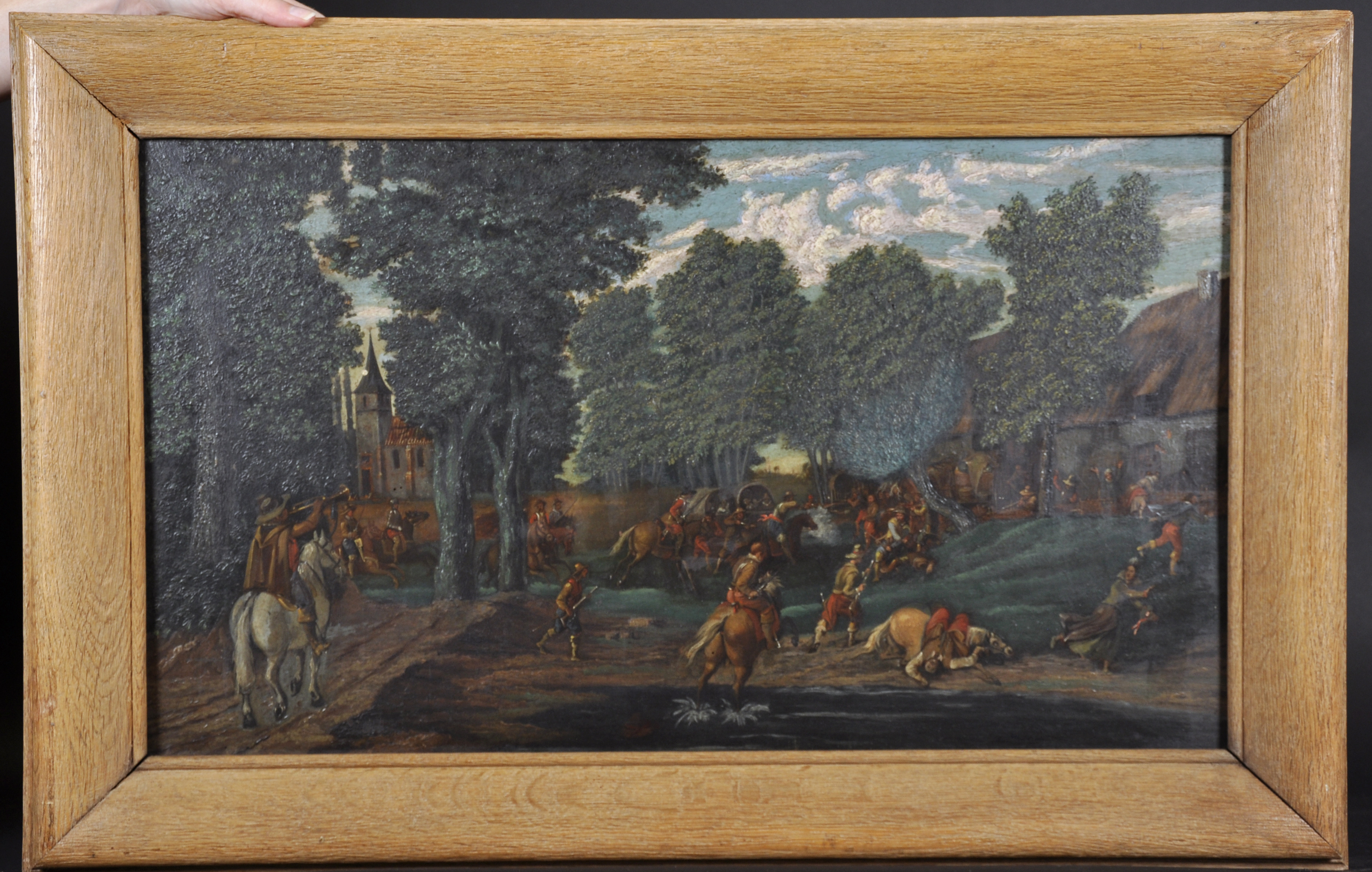 Manner of Sebastian Vrancx (1573-1647) Dutch. A Cavalry Skirmish, Oil on Panel, 17" x 29.25" (43 x - Image 2 of 5