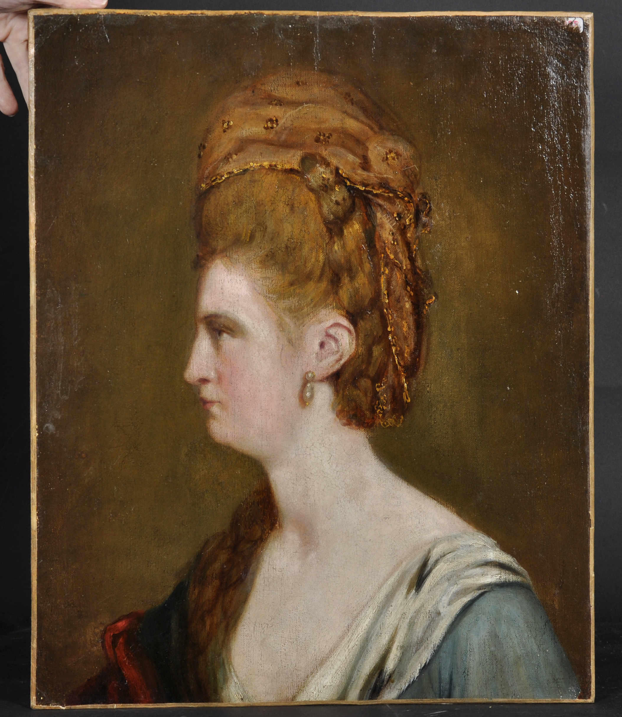 18th Century English School. Bust Portrait of a Lady, Oil on Canvas, Unframed, 21.75" x 18" (55.2 - Image 2 of 3