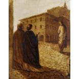E... A... Hawkes (19th Century) British. Figures by an Italian Monastery, Oil on Panel, Signed,