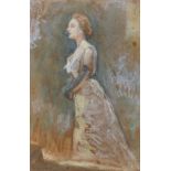 Andre Sinet (1867-1923) French. An Elegant Lady, wearing a White Gown and long Gloves, Pastel,
