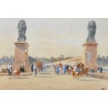Edwin Lord Weeks (1849-1903) British. 'Qasr El Nil Bridge', with Figures and Cattle, Watercolour,