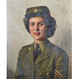 John Archibald Alexander Berrie (1887-1962) British. Bust Portrait of a Female Soldier, Oil on