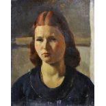 20th Century English School. Bust Portrait of a Girl with Auburn Hair, Oil on Canvas, Indistinctly