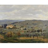 Roberto Sgrilli (1897-1985) Italian. "Autunno in Toscana", Oil on Panel, Signed, and Signed and