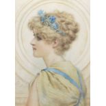 Norman Prescott Davis (1862-1915) British. "Cornflowers", a Grecian Beauty with Flowers in Her Hair,