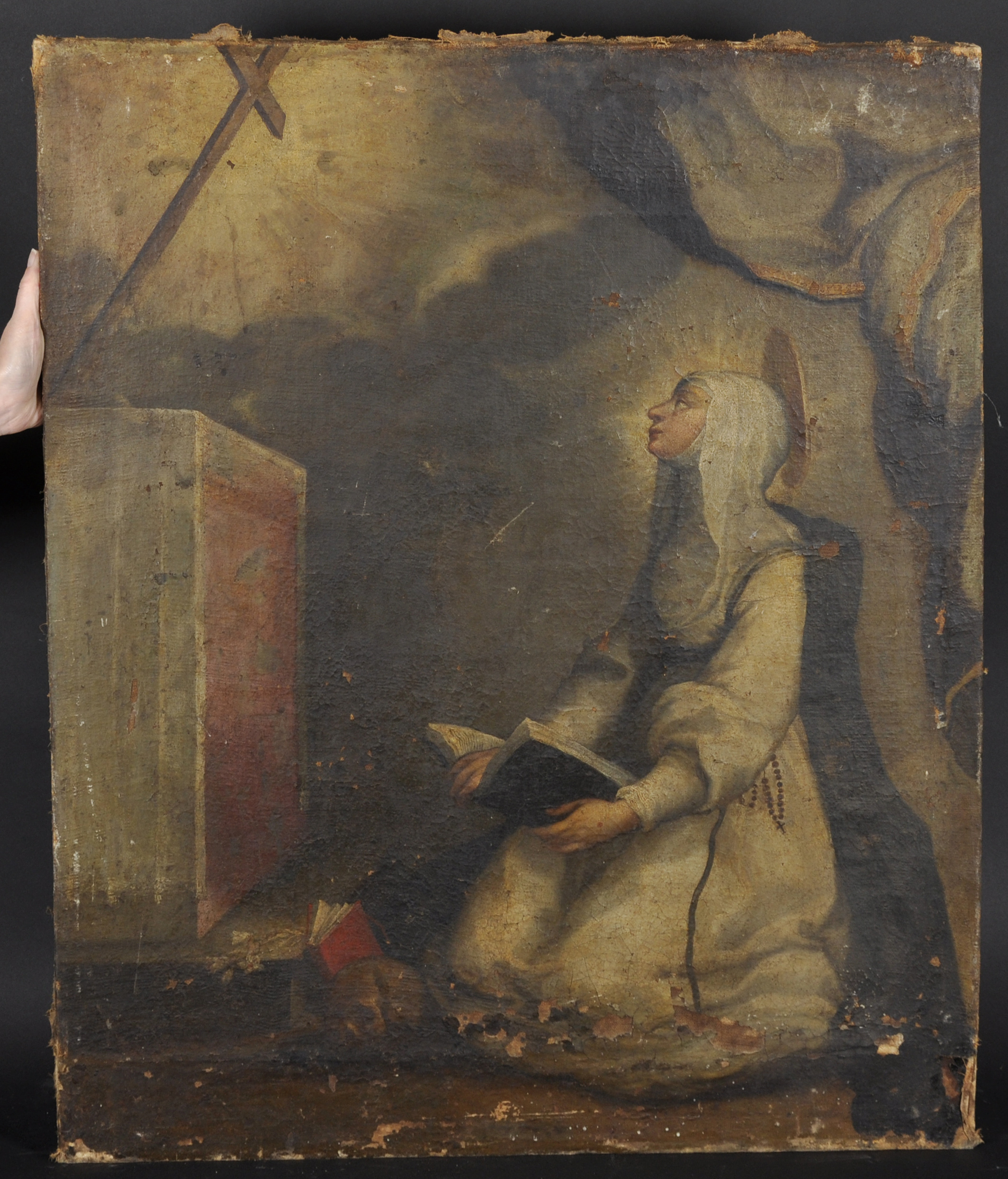 17th Century Italian School. A Praying Nun, Oil on Canvas, Unframed, 36" x 29" (91.5 x 73.5cm). - Image 2 of 3