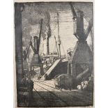 Leslie Moffat Ward (1888-1978) British. "Liners taking in Stores, Southampton Docks", Lithograph,