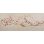 Fyffe Christie (1918-1979) British. "Horizontal Figure", Study of a Nude, Red Conte and Pencil,