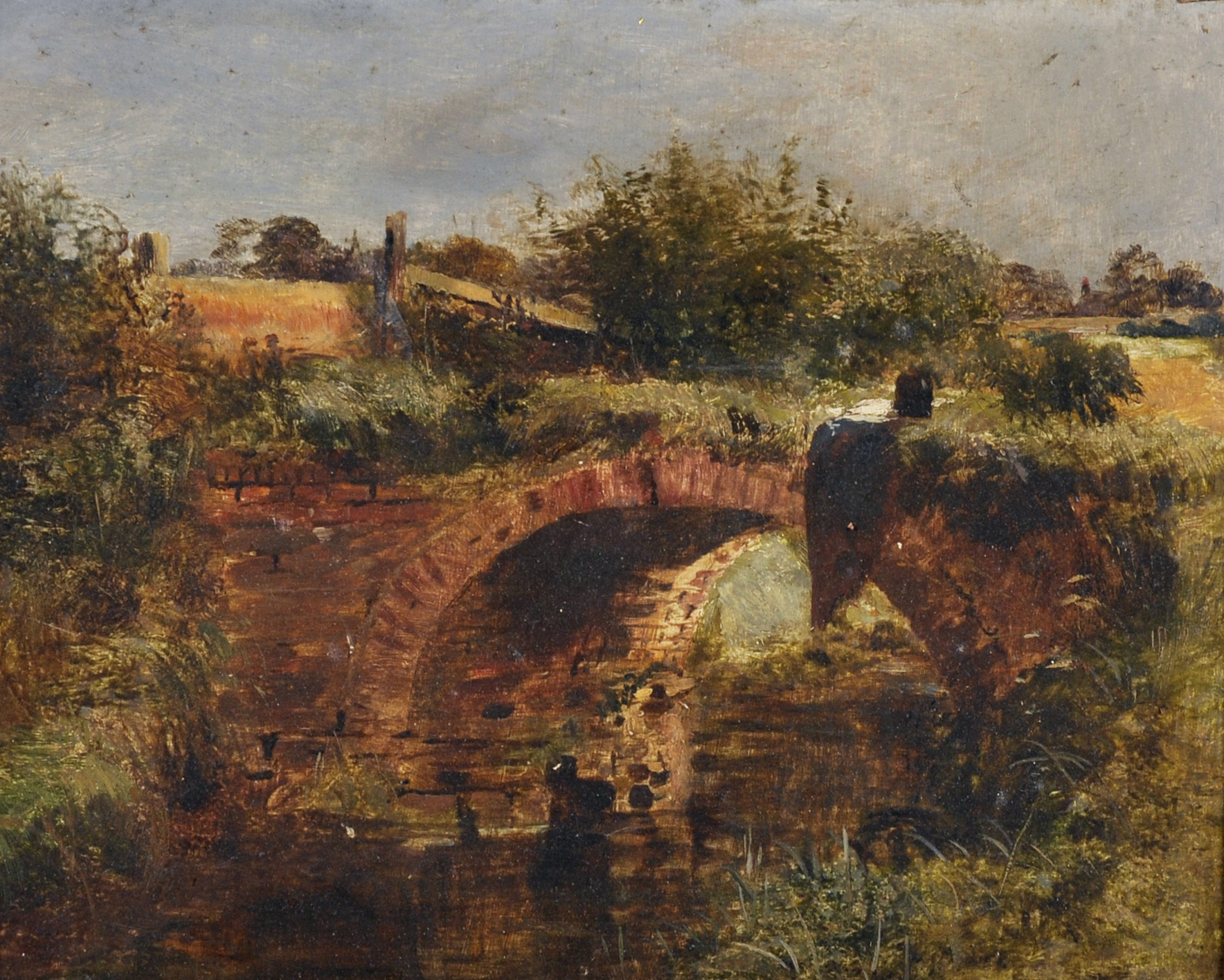 Robert Tonge (1823-1856) British. Study of a Bridge, Possibly on the Wirrall, Oil on Board,