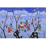 Xian (20th Century) Chinese. "Chinese Lantern Festival", Mixed Media, Signed with Chinese motif,