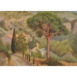 Anna Hornby (1914-1996) British. "Domaine de Grais, Herault, France", Oil on Canvas, Signed with