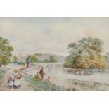 Walter Duncan (1848-1932) British. "Richmond Bridge, Surrey", a Thames Scene with Figures,