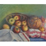 B... Fournier (20th Century) European. Still Life with Apples on a Table, Pastel, Indistinctly