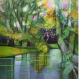 20th Century French School. A Tranquil River Landscape, Mixed Media, Indistinctly Signed, 28" x