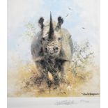 David Shepherd (1931-2017) British. 'Rhino', Lithograph, with guild stamp, Signed and Numbered 109/
