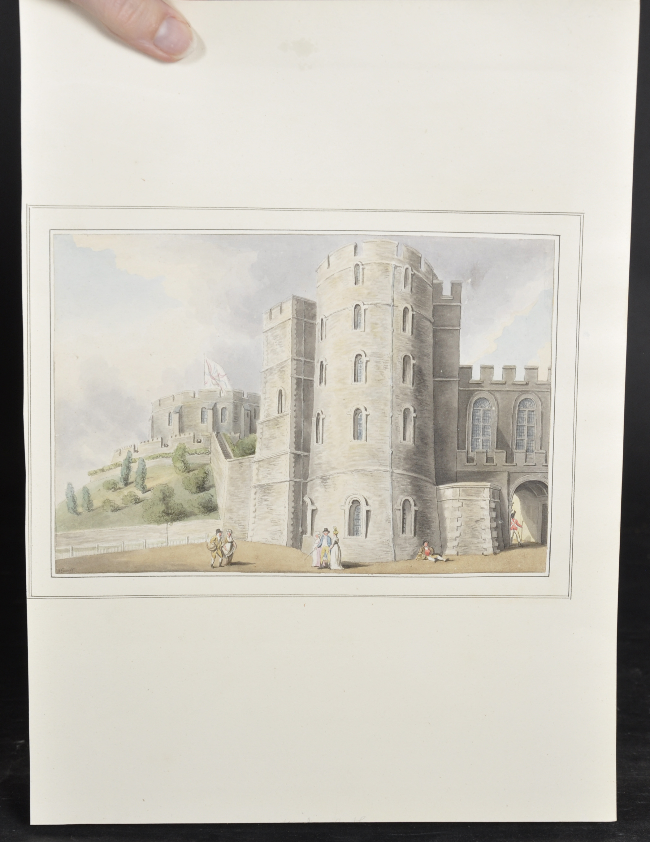 William Samuel Howitt (1756-1822) British. "Windsor Castle", with Figures by the Castle Walls, and a - Image 3 of 6