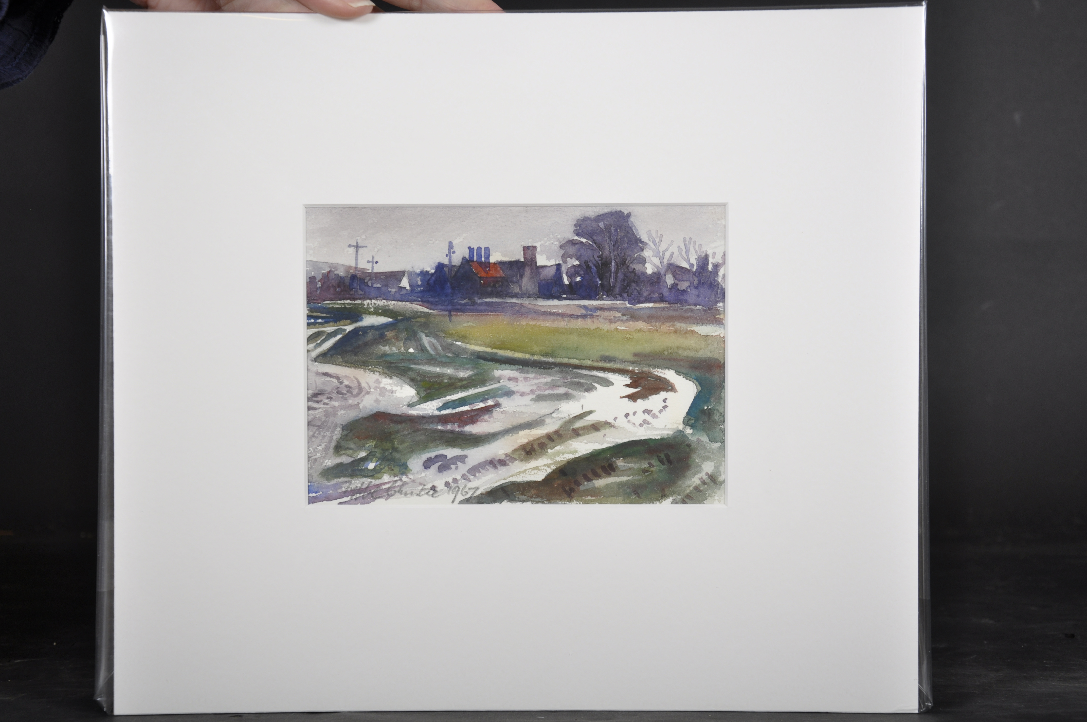Fyffe Christie (1918-1979) British. "Cottages, Datchworth, Winter 1970", Watercolour, Signed and - Image 5 of 7