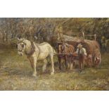 Harry Fiddler (1856-1935) British. A Figure with a Hay Wagon, Oil on Canvas, Signed, 20" x 30".