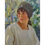 Attributed to Dorothy Johnstone (1892-1980) British. Bust Portrait of a Girl, dressed in White,